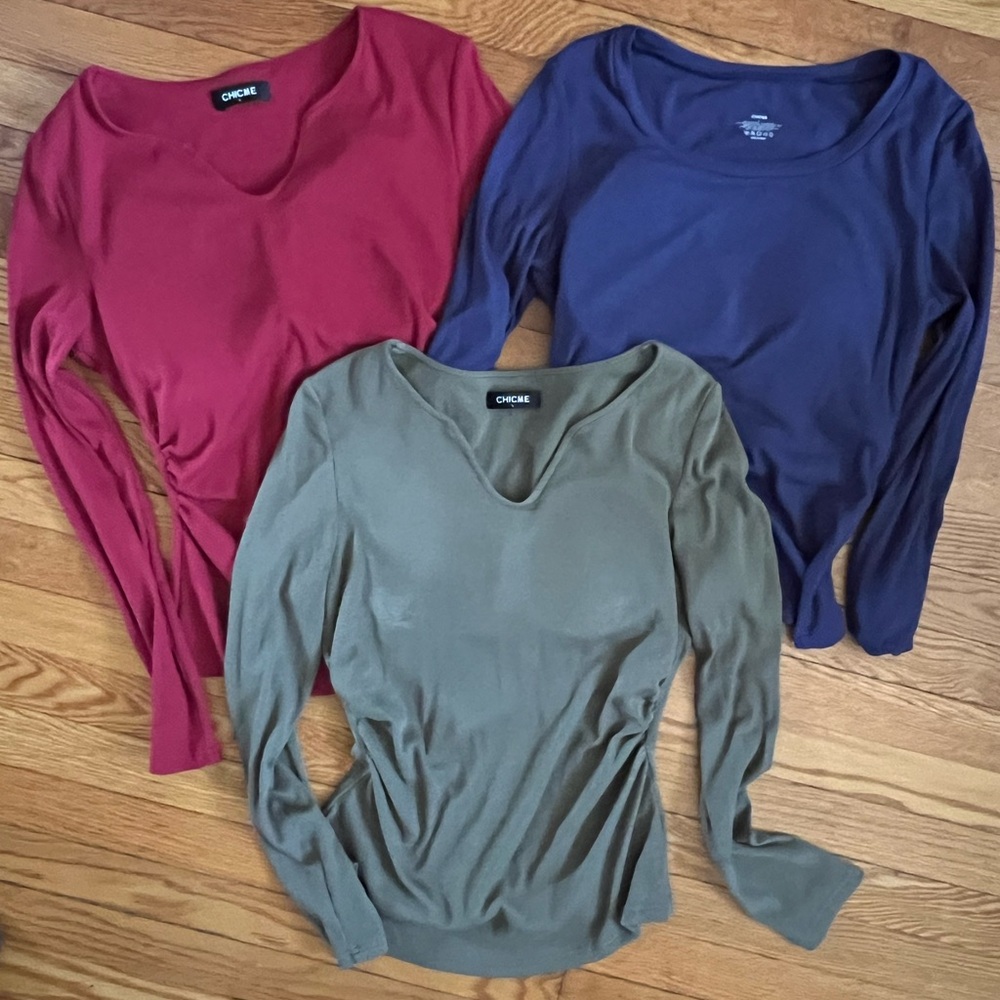ChicMe Women's Long Sleeve Tops - Built in Bra - Lot of 3